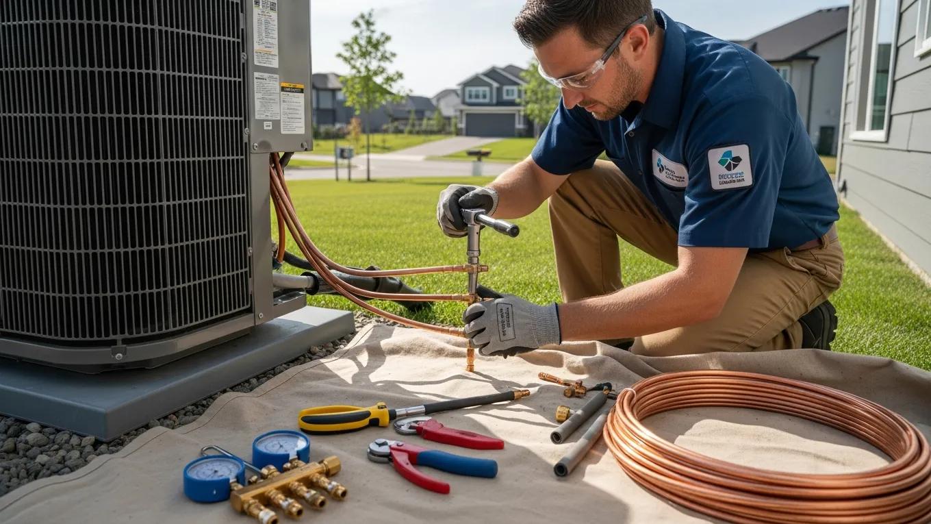 AC Installation Gainesville, TX - New Systems 3 HVAC technician installing an air conditioning system in a residential home